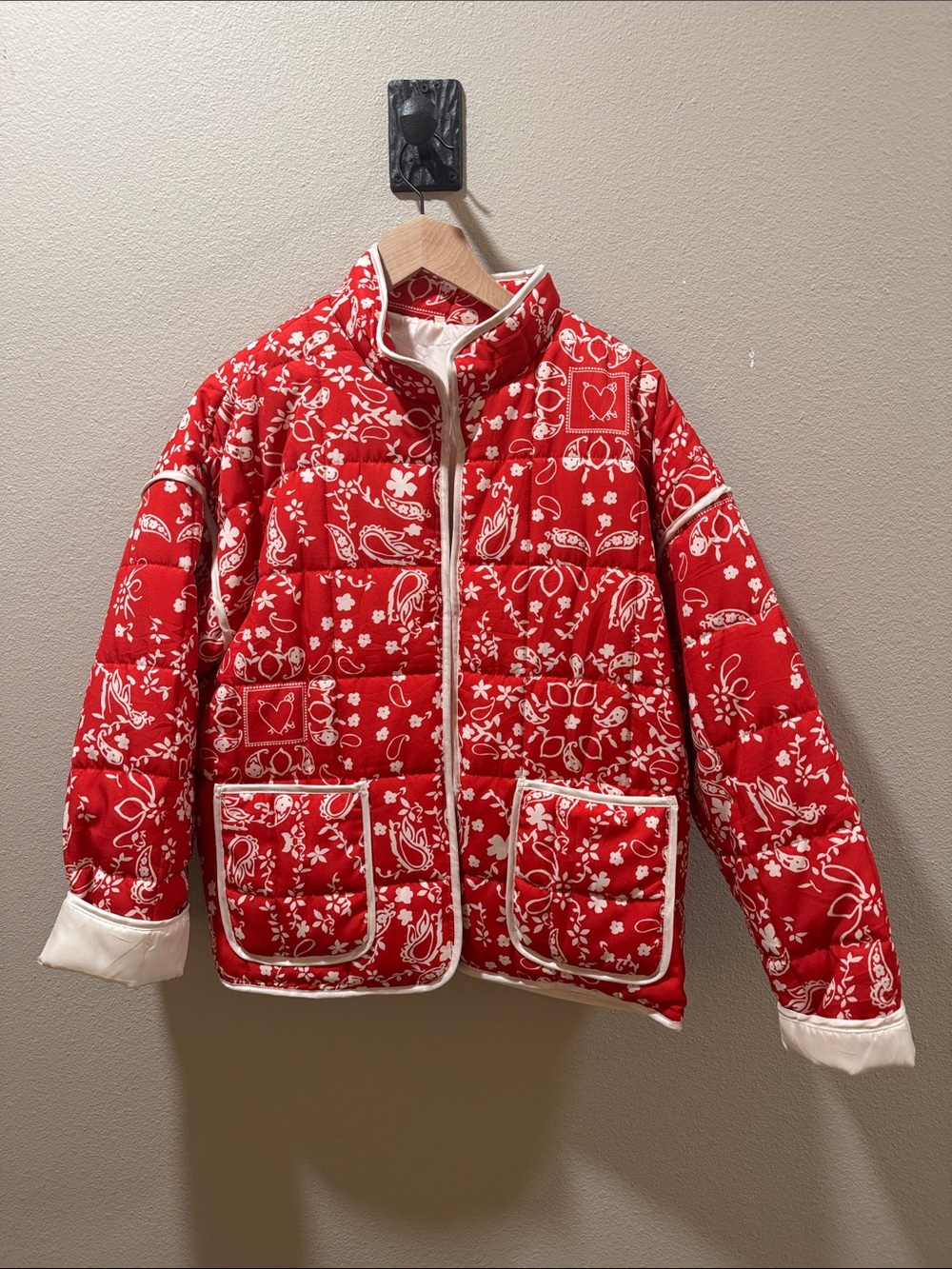 Red Quilted Bandana Print Jacket